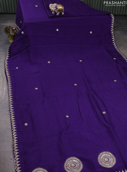 Banarasi silk saree violet with embroidery buttas and gotapatti embroidery pallu & border