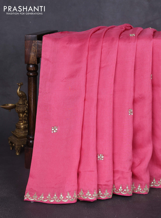 Banarasi silk saree light pink with embroidery buttas and gotapatti embroidery pallu & border