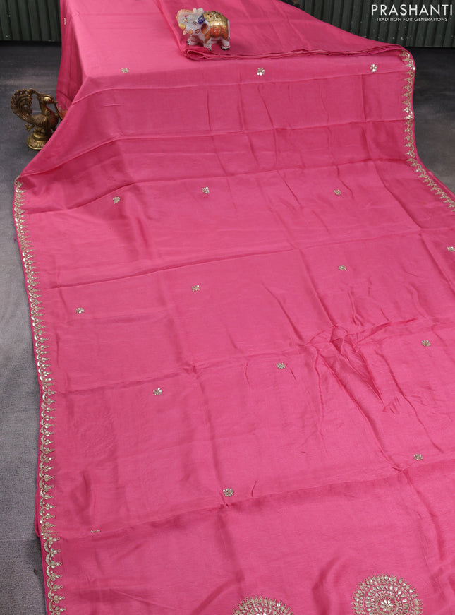 Banarasi silk saree light pink with embroidery buttas and gotapatti embroidery pallu & border