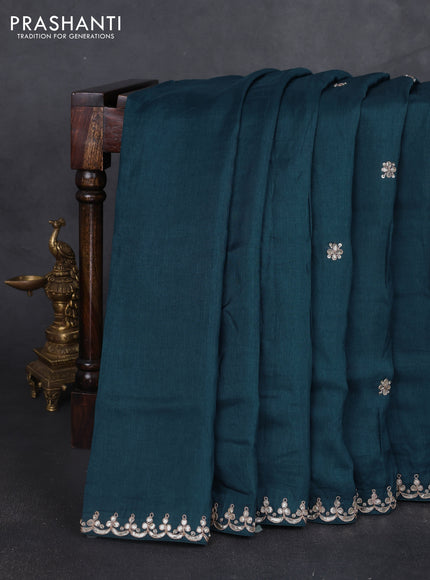 Banarasi silk saree peacock blue with embroidery buttas and gotapatti embroidery pallu & border
