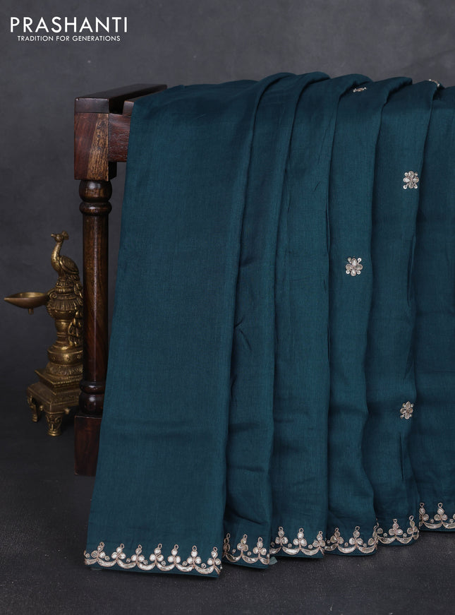 Banarasi silk saree peacock blue with embroidery buttas and gotapatti embroidery pallu & border