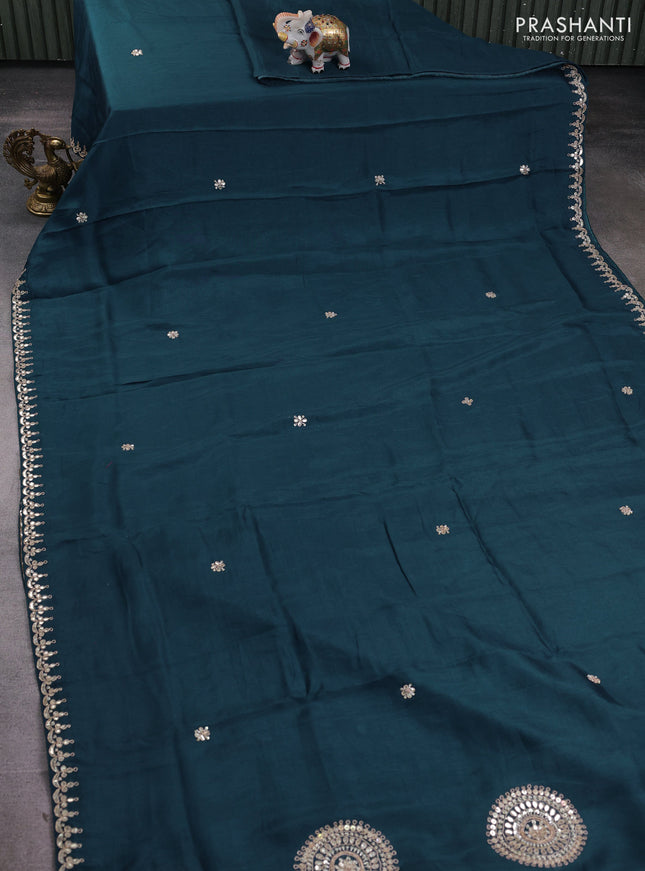 Banarasi silk saree peacock blue with embroidery buttas and gotapatti embroidery pallu & border