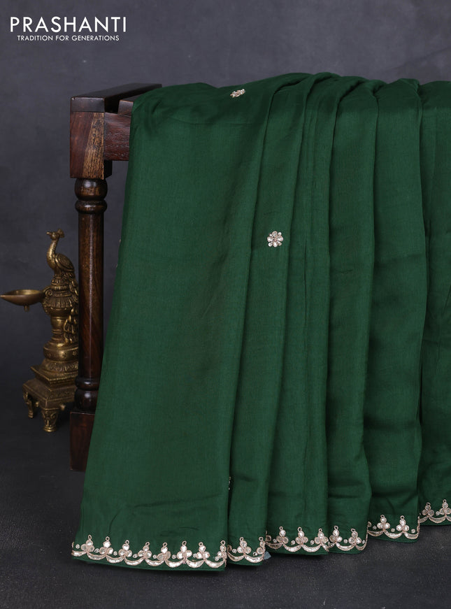 Banarasi silk saree green with embroidery buttas and gotapatti embroidery pallu & border