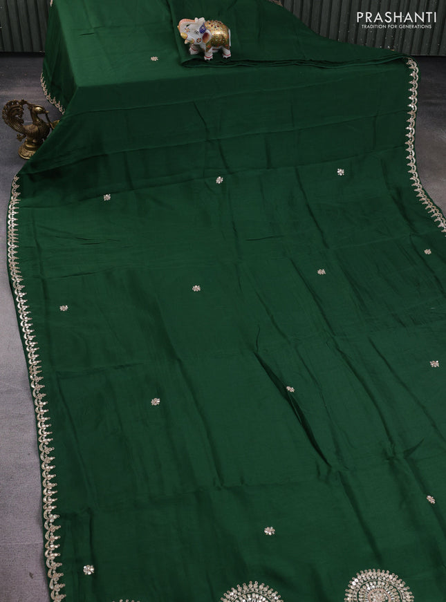 Banarasi silk saree green with embroidery buttas and gotapatti embroidery pallu & border