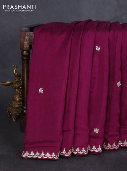 Banarasi silk saree wine shade with embroidery buttas and gotapatti embroidery pallu & border