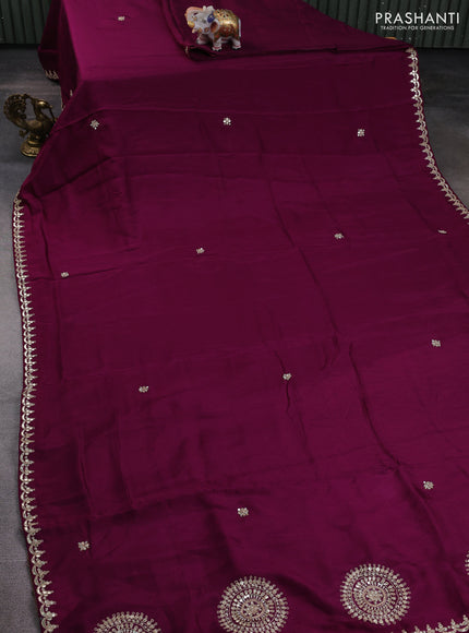 Banarasi silk saree wine shade with embroidery buttas and gotapatti embroidery pallu & border