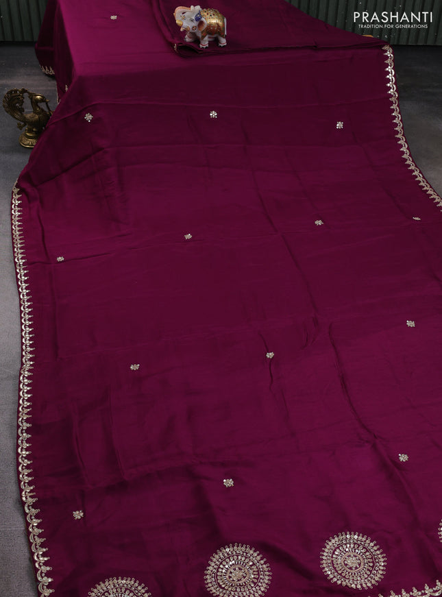 Banarasi silk saree wine shade with embroidery buttas and gotapatti embroidery pallu & border