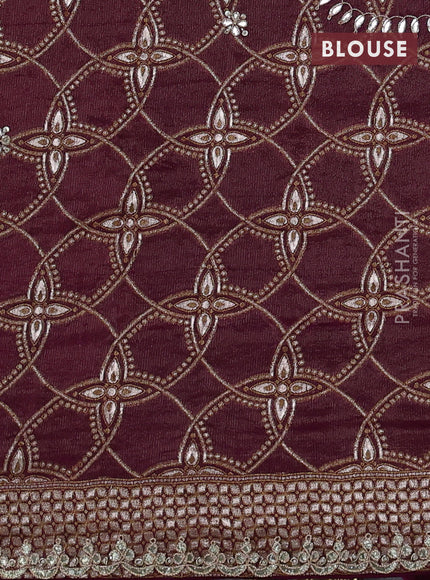 Banarasi silk saree wine shade with embroidery buttas and gotapatti embroidery pallu & border