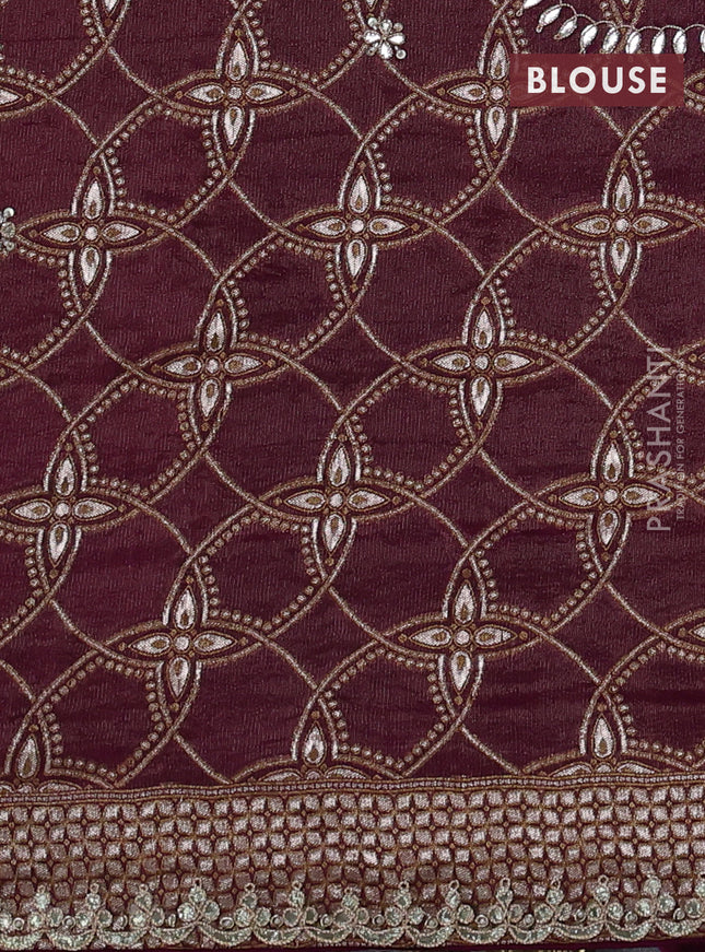 Banarasi silk saree wine shade with embroidery buttas and gotapatti embroidery pallu & border