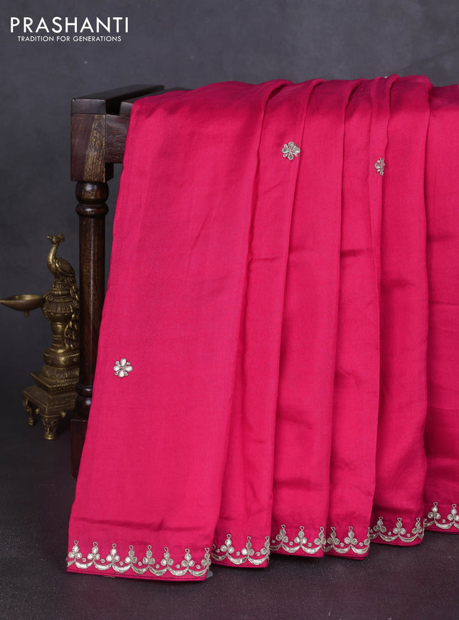 Banarasi silk saree pink with embroidery buttas and gotapatti embroidery pallu & border