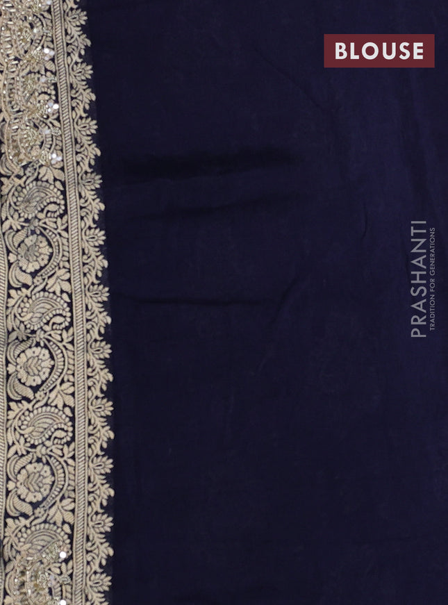 Banarasi silk saree navy blue with allover woven buttas and mirror & beaded work embroidery border