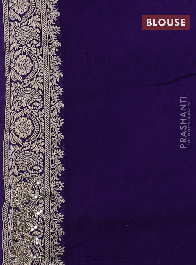 Banarasi silk saree violet with allover woven buttas and mirror & beaded work embroidery border