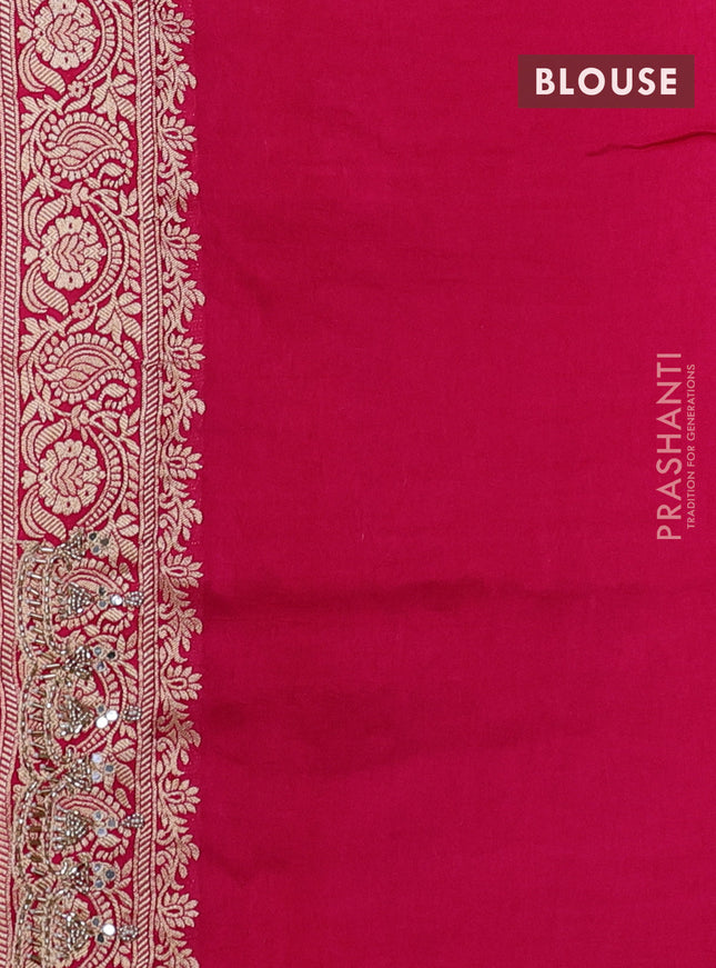 Banarasi silk saree pink with allover woven buttas and mirror & beaded work embroidery border