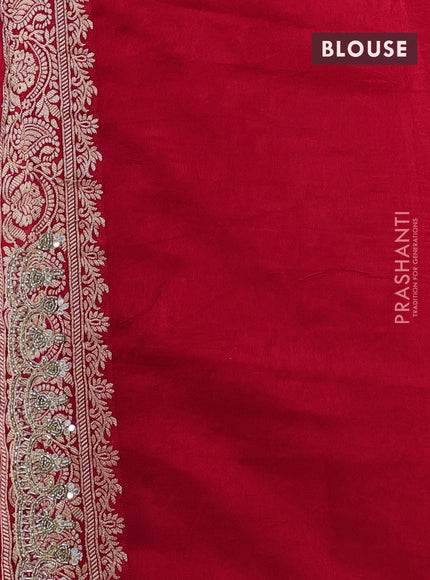 Banarasi silk saree red with allover woven buttas and mirror & beaded work embroidery border