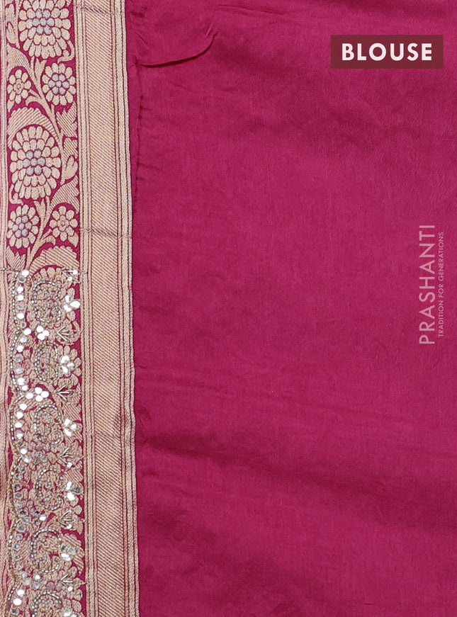 Banarasi silk saree pink with allover thread & zari weaves and mirror work embroidery border