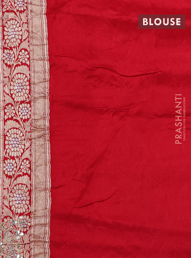 Banarasi silk saree red with allover thread & zari weaves and mirror work embroidery border