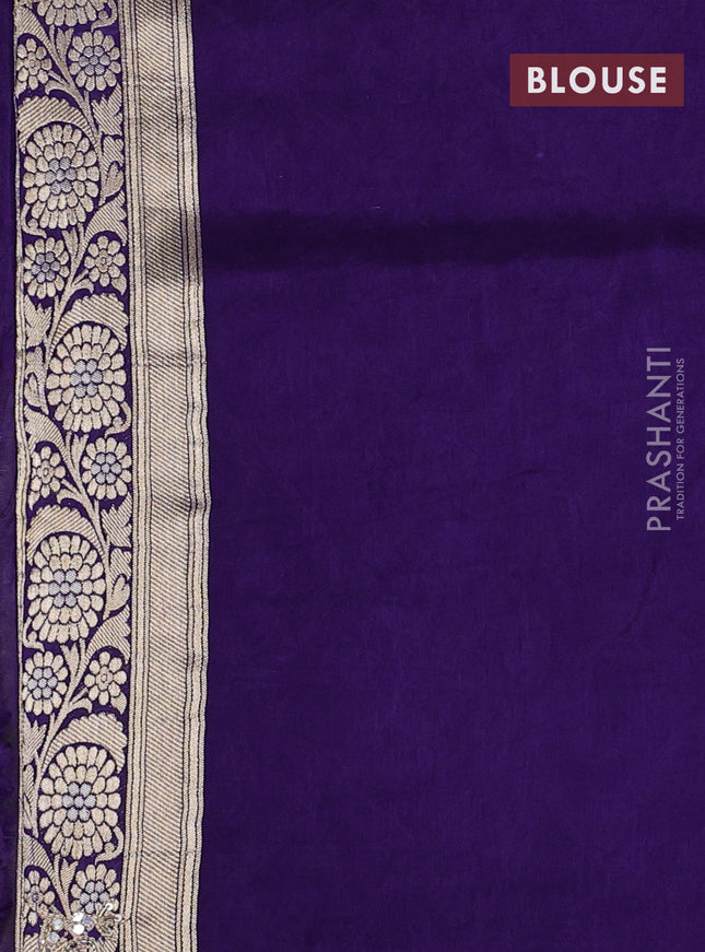 Banarasi silk saree violet with allover thread & zari weaves and mirror work embroidery border