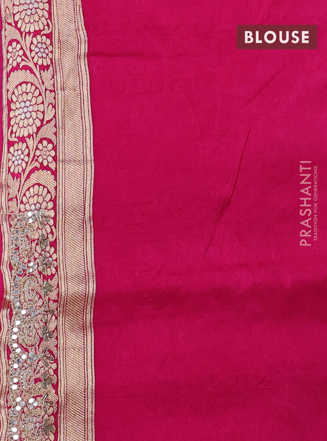 Banarasi silk saree pink with allover thread & zari weaves and mirror work embroidery border