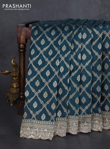 Banarasi silk saree peacock green with allover thread & zari weaves and mirror work embroidery border