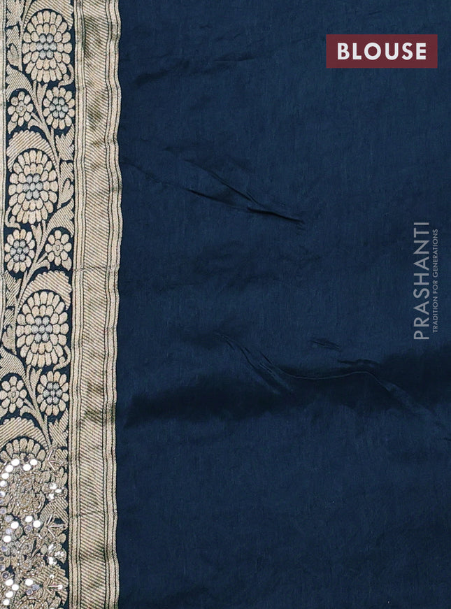 Banarasi silk saree peacock green with allover thread & zari weaves and mirror work embroidery border