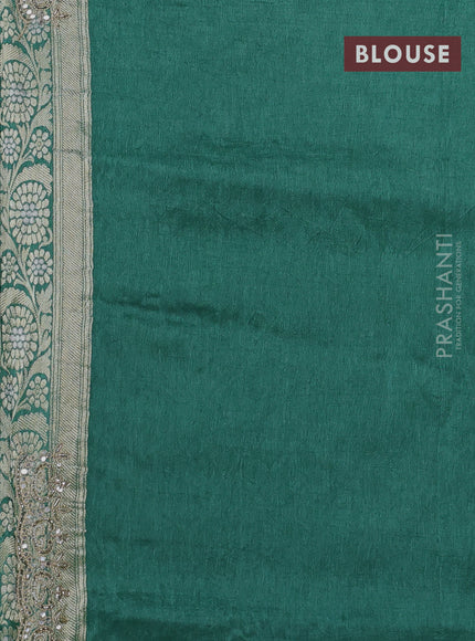 Banarasi silk saree teal green shade with allover thread & zari weaves and mirror work embroidery border