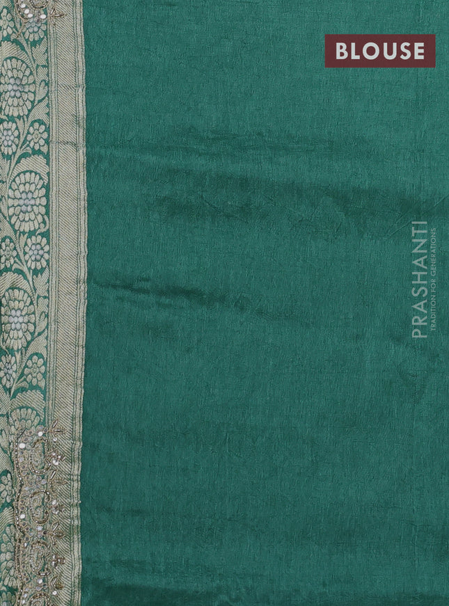 Banarasi silk saree teal green shade with allover thread & zari weaves and mirror work embroidery border