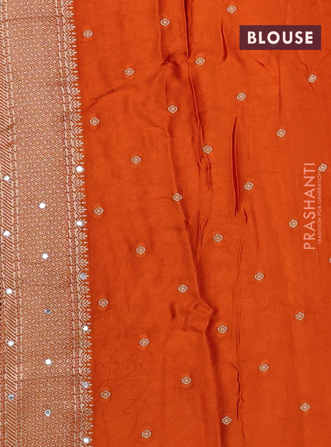Banarasi silk saree orange with allover self emboss and mirror work embroidery pallu