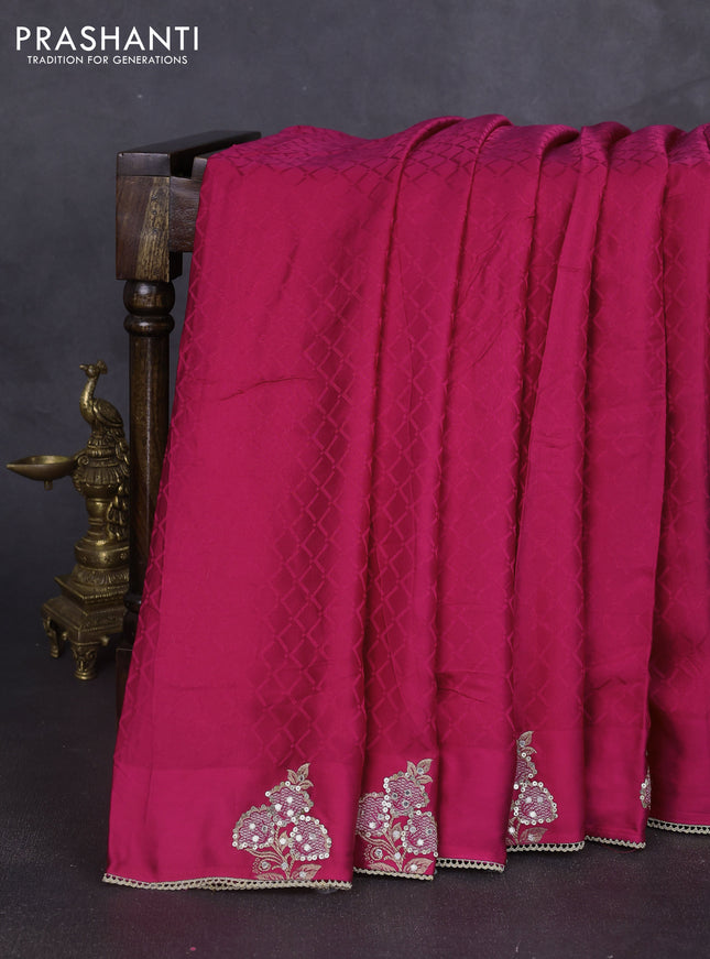Banarasi silk saree dark pink with allover self emboss and mirror work embroidery pallu