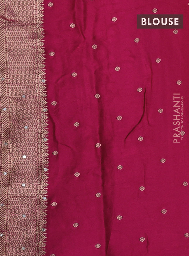 Banarasi silk saree dark pink with allover self emboss and mirror work embroidery pallu