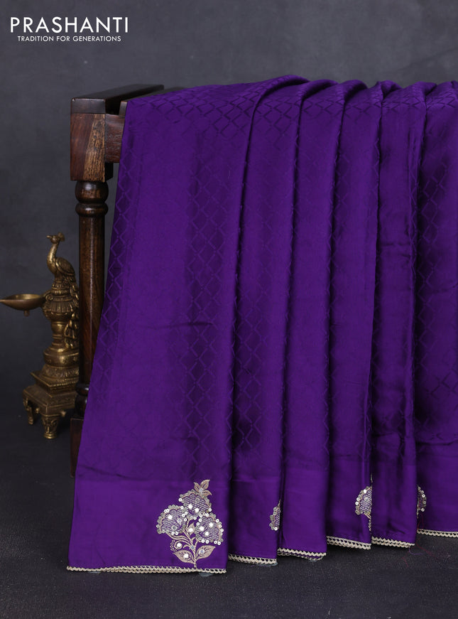 Banarasi silk saree violet with allover self emboss and mirror work embroidery pallu