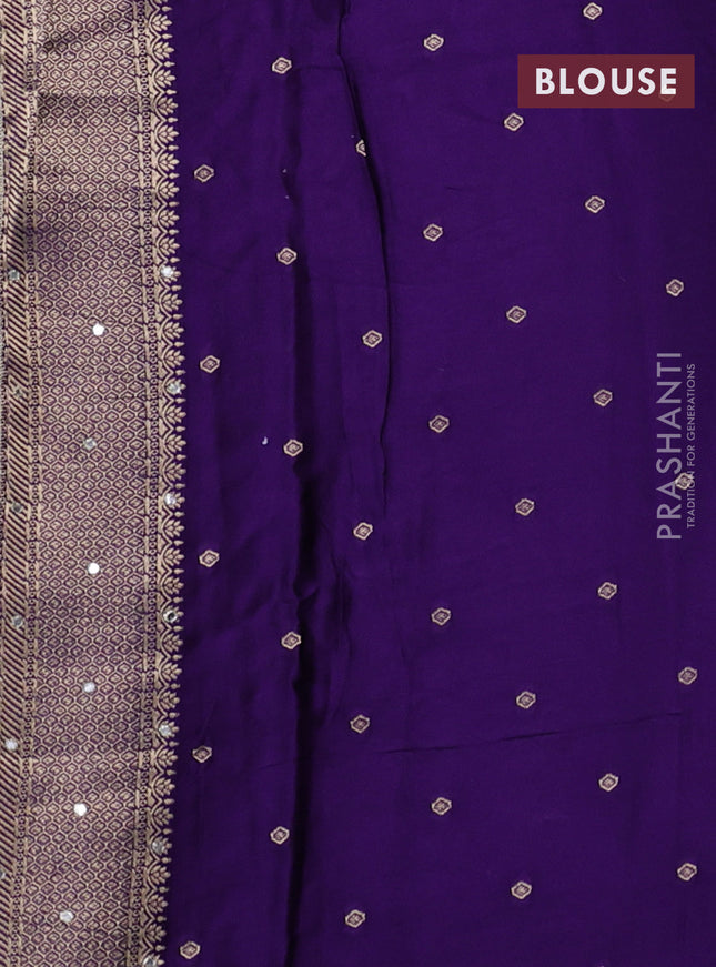 Banarasi silk saree violet with allover self emboss and mirror work embroidery pallu