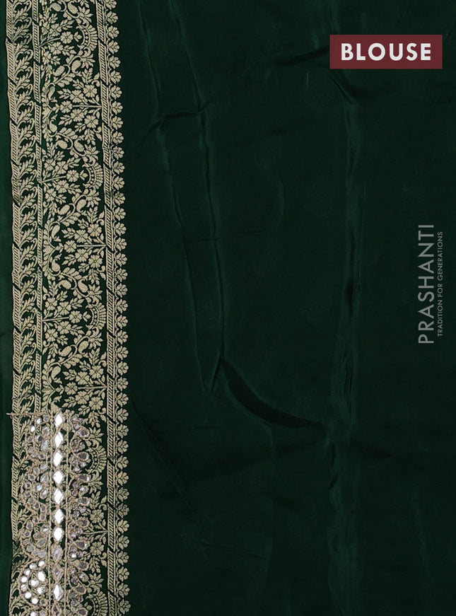 Banarasi silk saree bottle green with allover silver & gold zari woven buttas and mirror work embroidery border