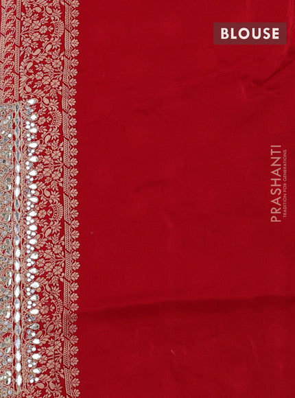 Banarasi silk saree red with allover silver & gold zari woven buttas and mirror work embroidery border