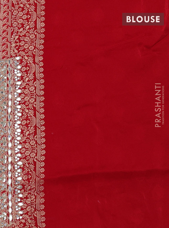 Banarasi silk saree red with allover silver & gold zari woven buttas and mirror work embroidery border