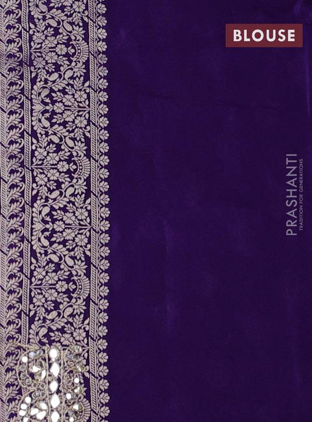 Banarasi silk saree violet with allover silver & gold zari woven buttas and mirror work embroidery border