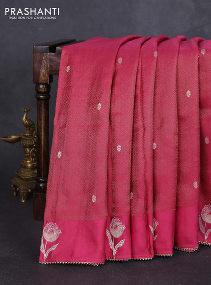Banarasi silk saree magenta pink with allover zari woven brocade weaves and mirror embroidery pallu & zari woven butta border