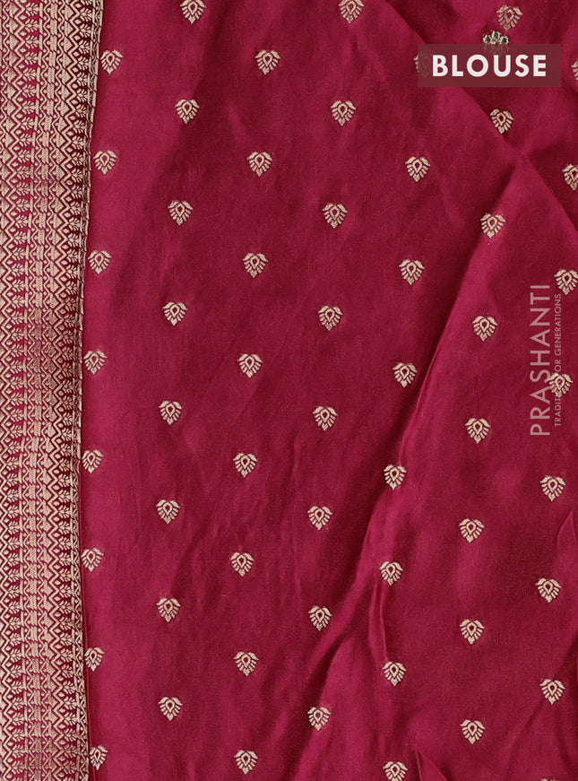 Banarasi silk saree magenta pink with allover zari woven brocade weaves and mirror embroidery pallu & zari woven butta border