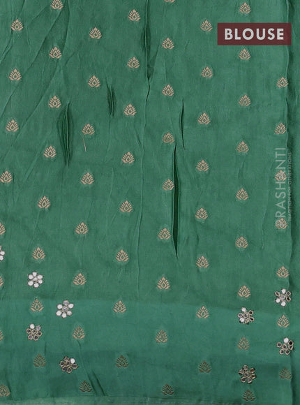 Banarasi silk saree teal green with allover zari woven brocade weaves and mirror embroidery pallu & zari woven butta border