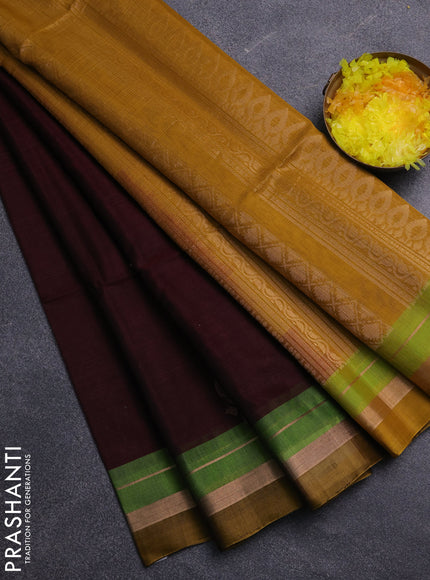 Kora silk cotton saree deep maroon and mustard yellow with zari woven buttas and zari woven border