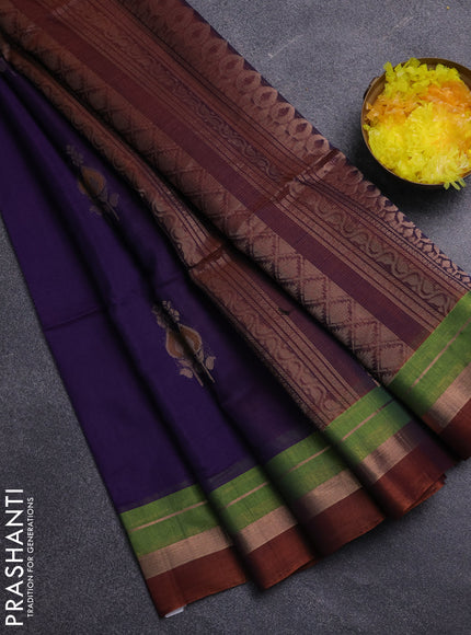 Kora silk cotton saree purple and rust shade with zari woven buttas and zari woven border