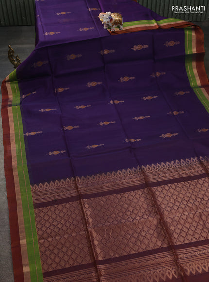 Kora silk cotton saree purple and rust shade with zari woven buttas and zari woven border