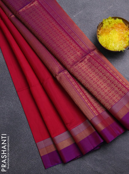 Kora silk cotton saree pink and dual shade of purple with zari woven buttas and zari woven border
