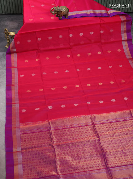 Kora silk cotton saree pink and dual shade of purple with zari woven buttas and zari woven border