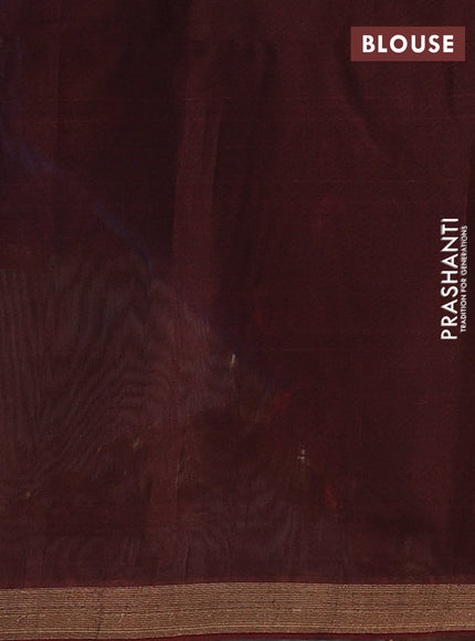 Kora silk cotton saree peacock blue and deep maroon with zari woven buttas and zari woven border