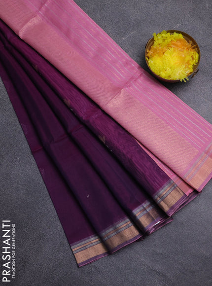 Kora silk cotton saree purple and lottus pink with zari woven buttas and zari woven border