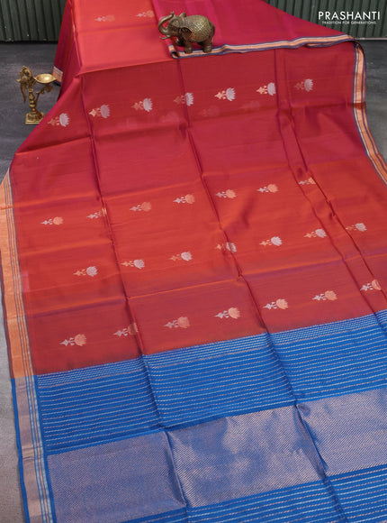 Kora silk cotton saree dual shade of pink and peacock blue with zari woven buttas and zari woven border