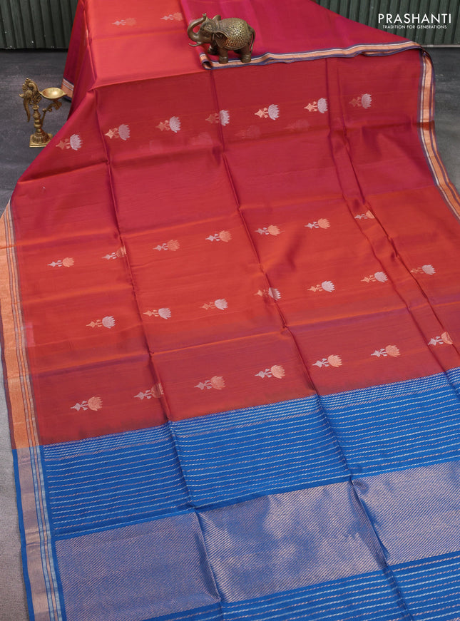 Kora silk cotton saree dual shade of pink and peacock blue with zari woven buttas and zari woven border