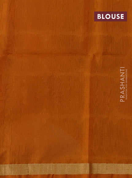 Kora silk cotton saree coffee brown and mustard yellow with allover thread & zari woven buttas and zari woven border