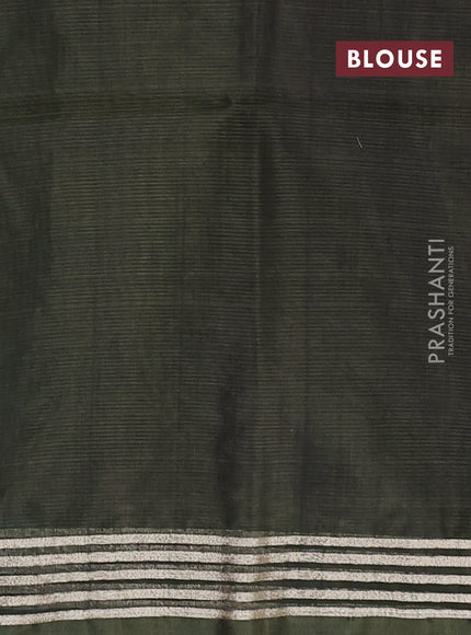 Kora silk cotton saree purple and olive green with zari woven buttas and zari woven border