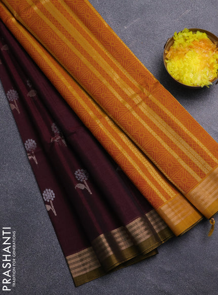 Kora silk cotton saree deep maroon and dual shade of yellow with zari woven buttas and zari woven border